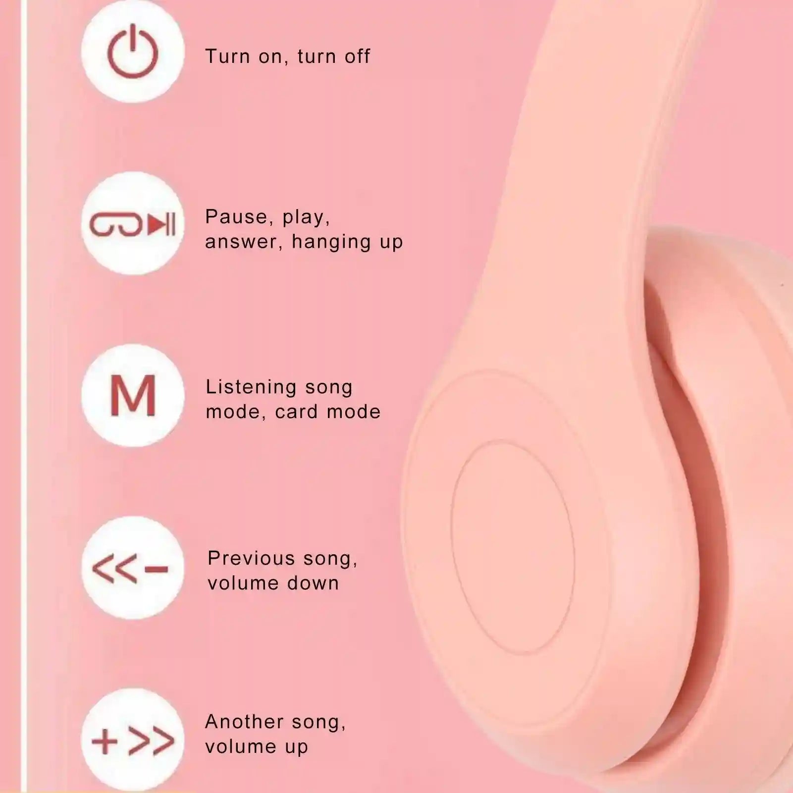 Wireless Over-Ear Headphones in Pink - Studio Sound & Noise Cancellation Tidesmit