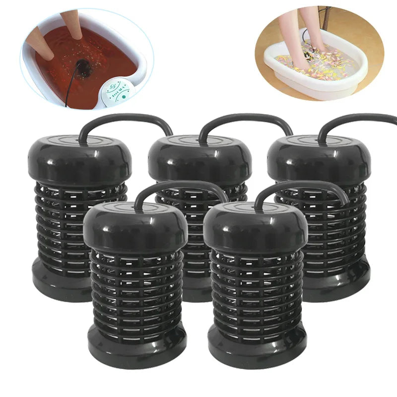 Five black ionic detox foot bath arrays for spa massage therapy and professional aqua detoxifier machines.