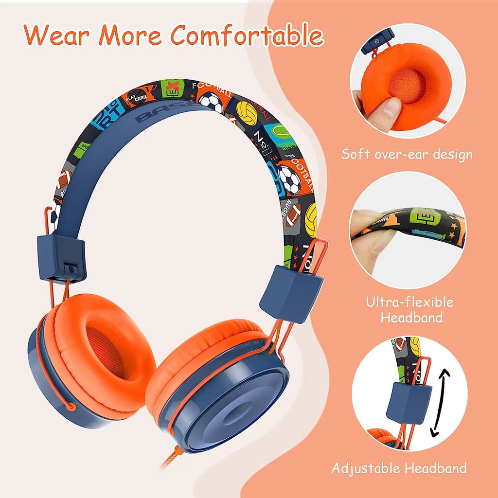 Tidesmit Kids Wired Headphones with Mic - Foldable Adjustable Blue Tidesmit