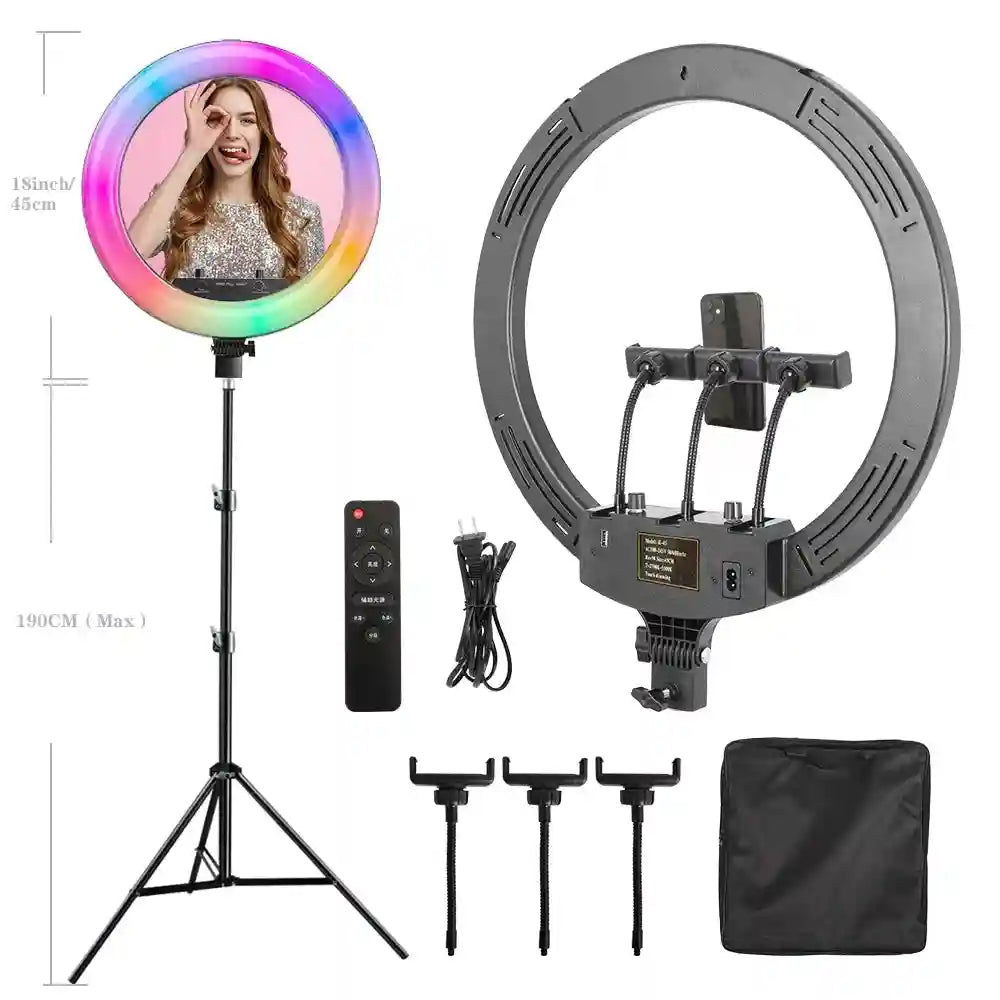 18 Inch RGB Ring Light with Tripod for Professional Content Creation 190cm Tripod RGB Tidesmit