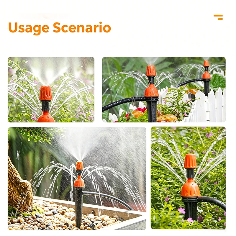Adjustable 2-in-1 Drip Spray Stake Emitter 360° Mist Nozzle Garden Auto Watering Irrigation Stake for Greenhouse Lawn Plant Pots
