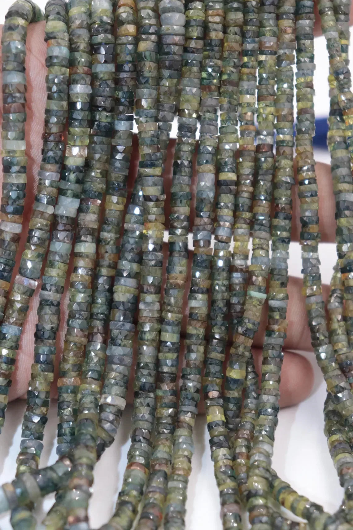 AAA Natural Rare Green Sapphire Faceted Tyre Shape Beads 3-4mm 16 inches Stone Beads For Jewelry Making At wholesale price