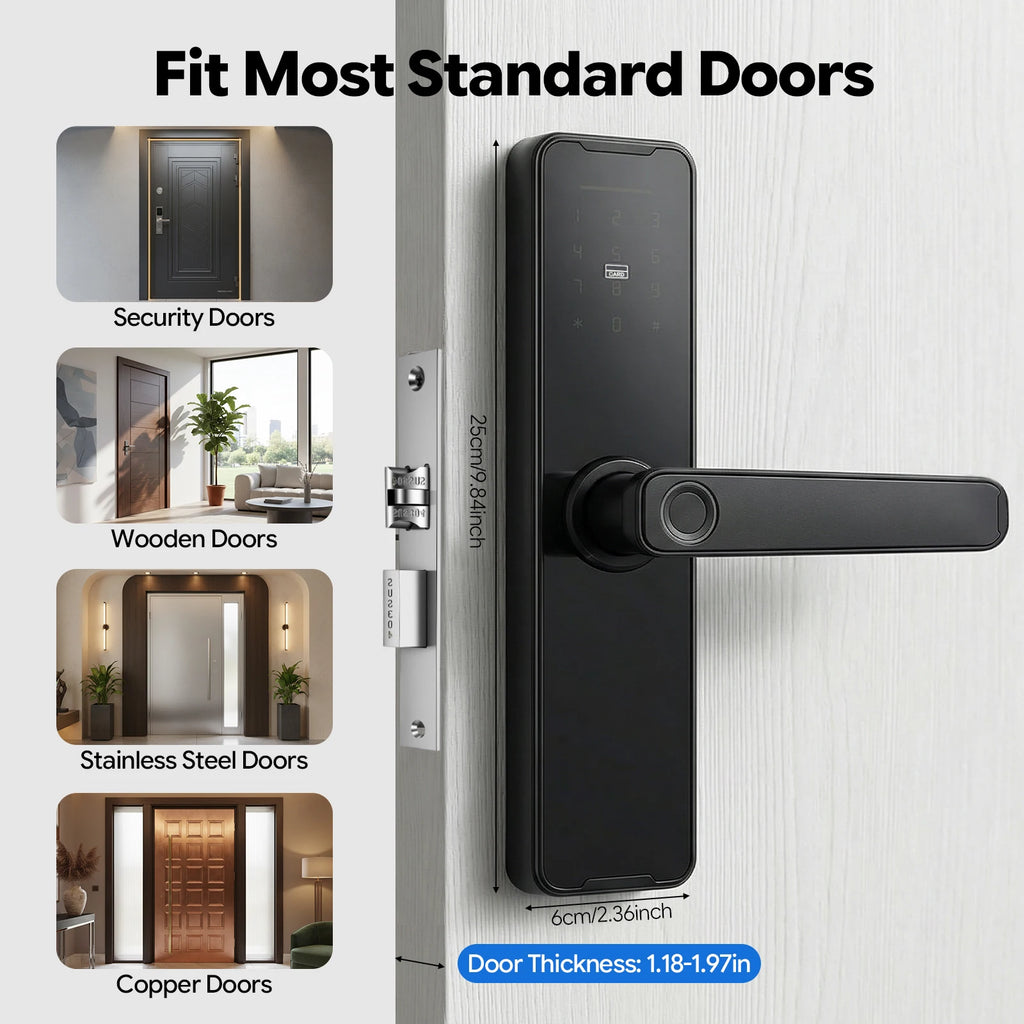 Smart Door Lock Fingerprint Password WiFi TUYA APP Electronic Keypad Lock with 180° Rotatable Handle 50 Fingerprints 100 Passwords Capacity Aluminum Alloy for Home Hotel Office Indoor Outdoor