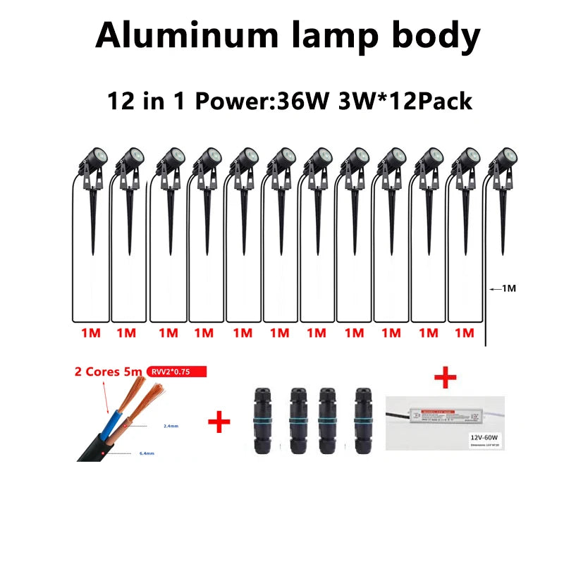 24V Low Voltage LED Garden Spot Lights 6-14Pack IP65 Waterproof + Transformer Outdoor Yard Patio Pathway Decorative Lighting