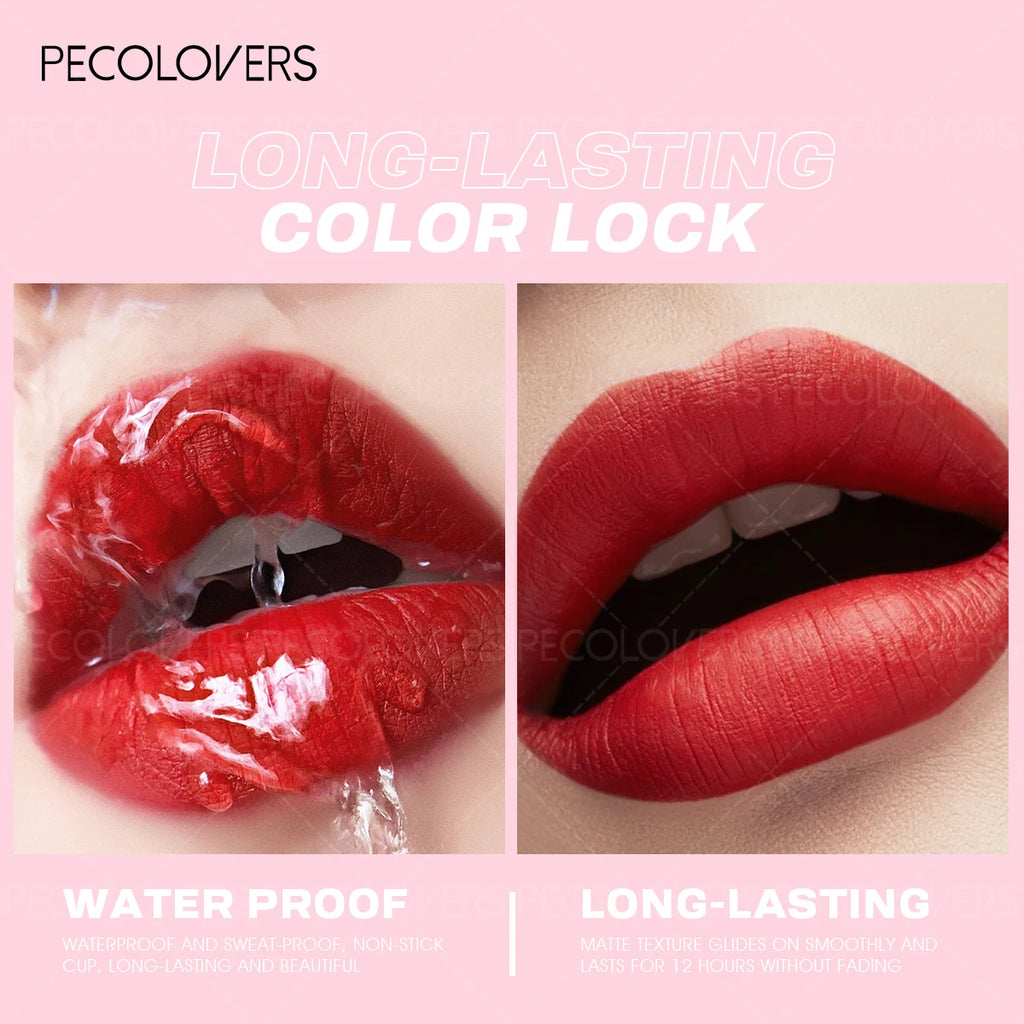 Waterproof, long-lasting red soft matte lip crayon showing pigment and texture for smooth, moisturizing lip makeup.