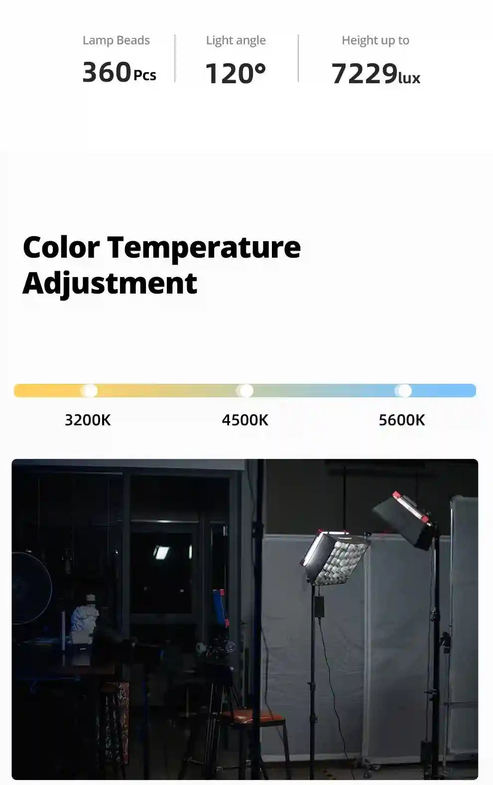 60W LED Video Light Panel | Adjustable Color Temperature Studio Kit Tidesmit