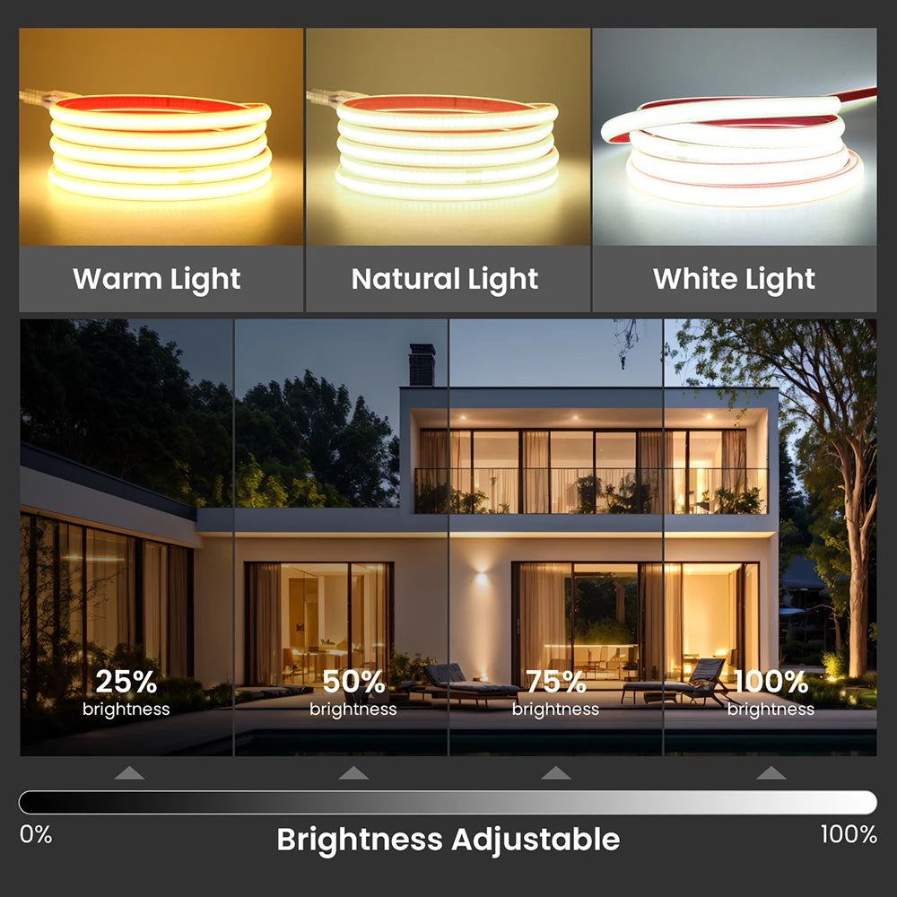220V Dimmable COB LED Strip Light WIFI Bluetooth Wall Touch 23key Remote Control Power Kit 288LEDs/M Waterproof Flexible Lamp