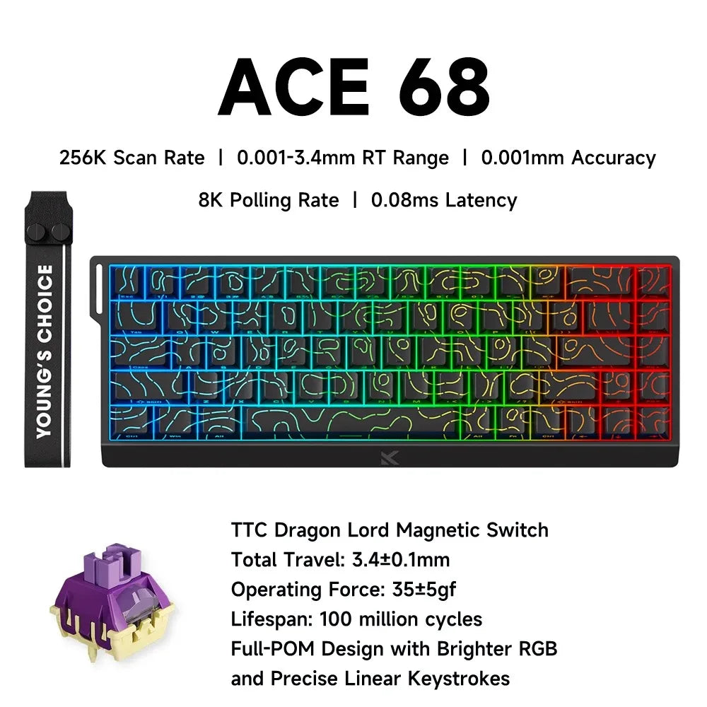 MCHOSE ACE68 Magnetic Keyboard 0.125ms 128K Sampling Rate Wired Mechanical ACE60 Pro for Gaming 0.01mm RapidTrigg 8000Hz SOCD/Rs