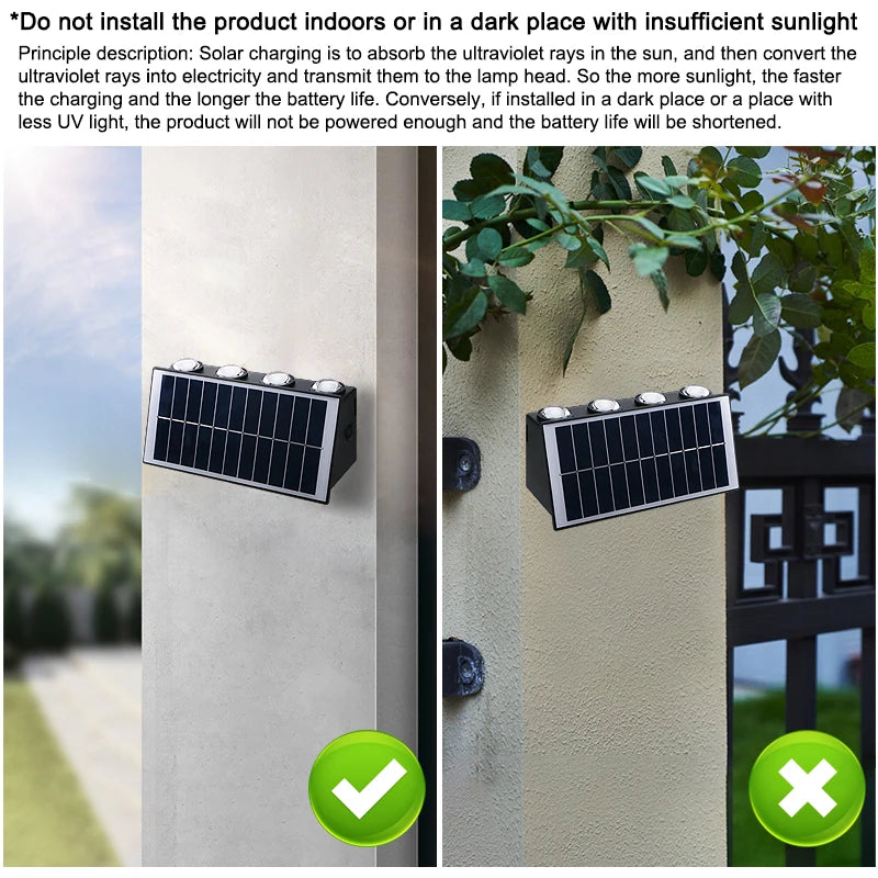 Modern Minimalist Solar Wall Light 4/6/8 LED Outdoor Waterproof Ip65 Garden Hallway Balcony Up and Down Light Wall Light