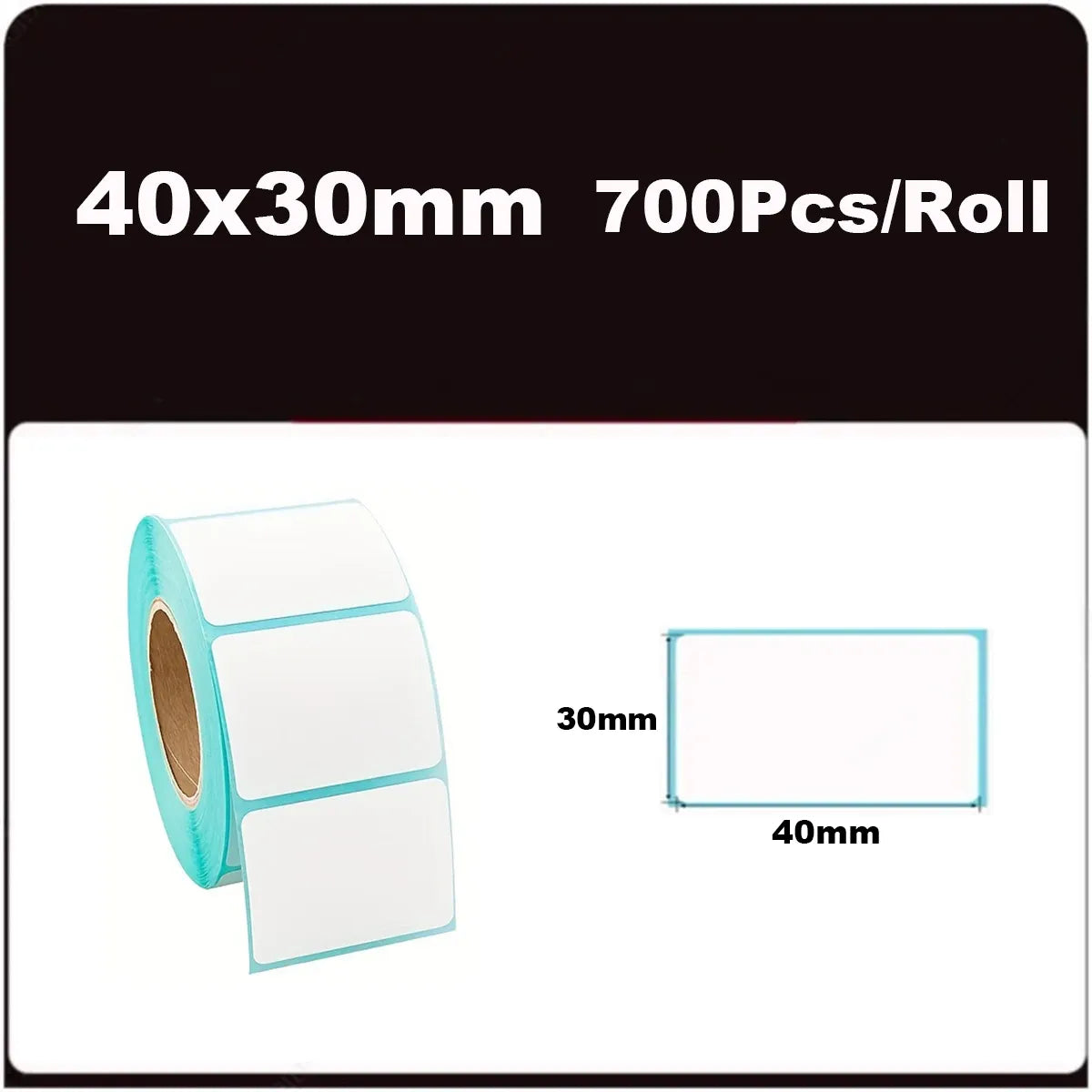 40x30mm blank white thermal labels roll, 700 pcs per roll, rectangular label layout