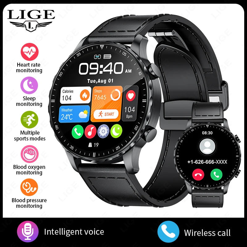 LIGE 2026 New Outdoor Sports Smart Watch Men 1.85“ HD Screen Heart Rate Bluetooth Call IP68 Waterproof Business Smartwatch Men