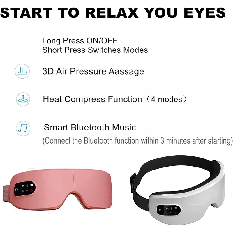 4D Eye Massager with Heat and Bluetooth - Portable Wellness Tool Relaxation Treatment Tidesmit