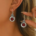 Retro Round Inlaid Redstone Earrings With Geometric Creativity Silver women's Jewelry Pendant Earrings