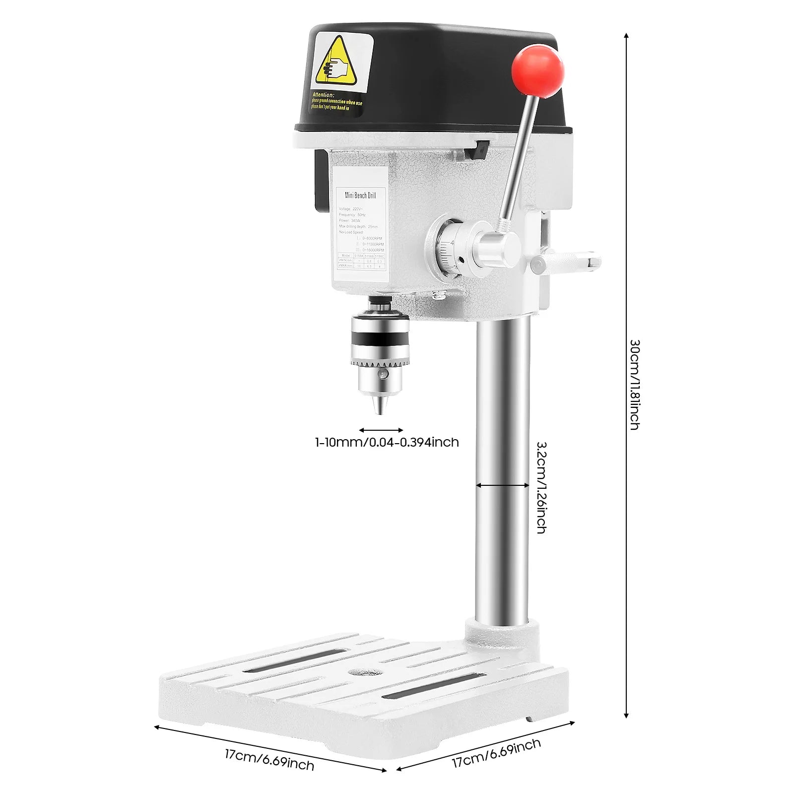 Corded Mini Table Drill Press Stand 340W 16000rpm 3 Speed Mini Electric Wood Hole Drilling Machine Bit 1mm-10mm Low Noise
