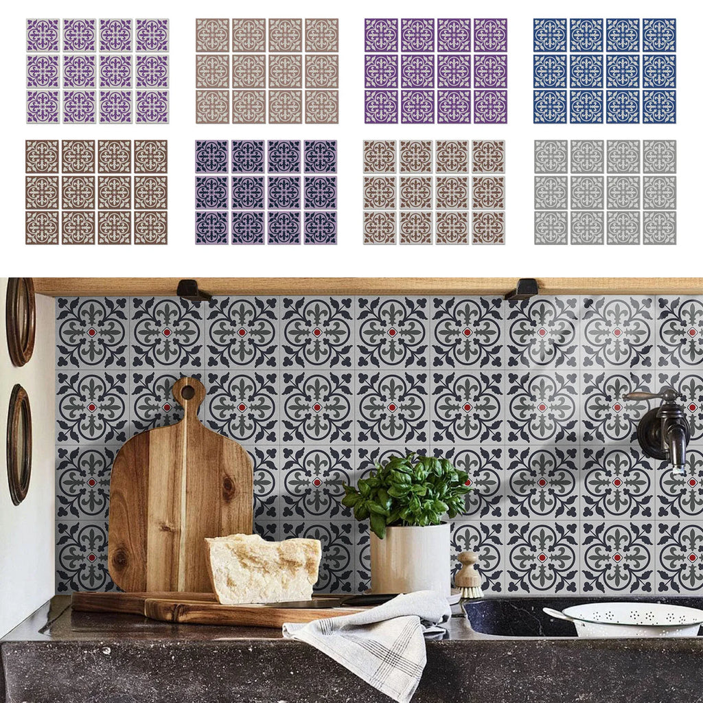 15x15cm Moroccan Style Peel and Stick Tile Stickers, Self Adhesive Waterproof Wall Decor for Kitchen Bathroom (ART Series)