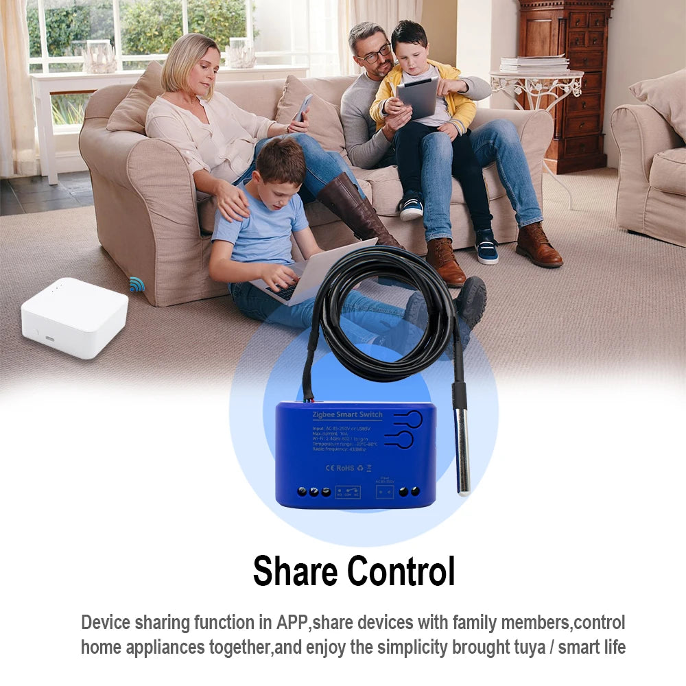 Tuya Zigbee Temperature Sensor WiFi Smart Temperature Switch with 16A 2000W Thermostat Data Monitoring Alexa Compatible