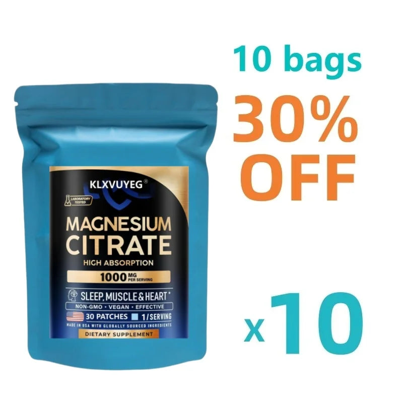 KLXVUYEG Magnesium Citrate Patch 1000mg | High Absorption Supplement - Supports Sleep, Muscle, and Heart - 30 Patches/bag