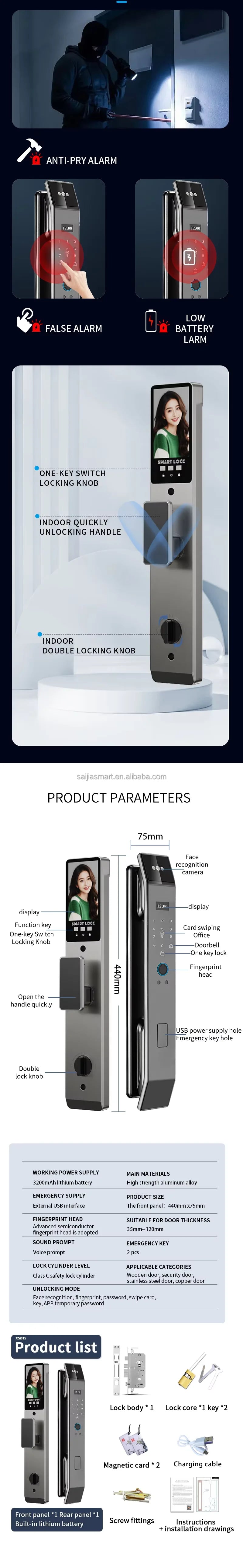 Face Recognition Tuya Smart Door Lock Automatic Biometric Rfid Ic Card Wifi App Security Camera Fingerprint Digital Locks