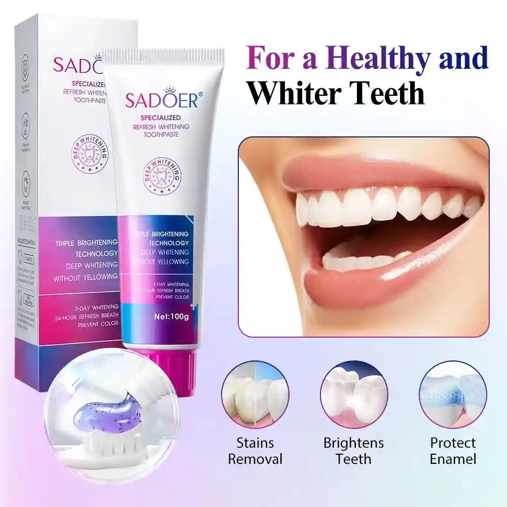 Tidesmit 3-pack teeth whitening toothpaste for sensitive teeth effectively removing coffee and wine stains.