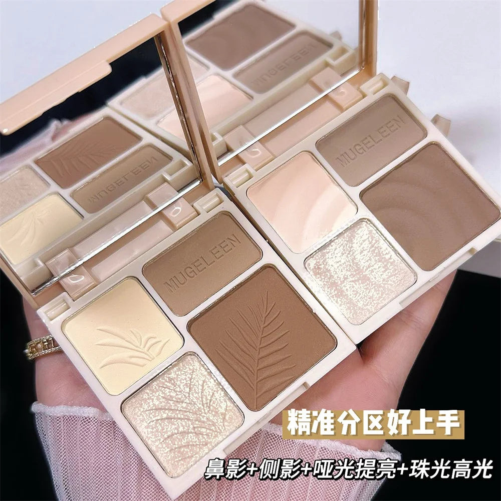 Tidesmit 4-color matte highlighter and contour palette shade swatch for 3D facial sculpting and bronzing