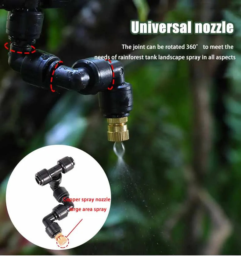 Adjustable black sprayer nozzle with rotating joint and brass spray outlet tip