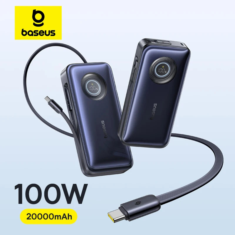 20000mAh 100W PD Power Bank with Retractable USB-C Cable Tidesmit