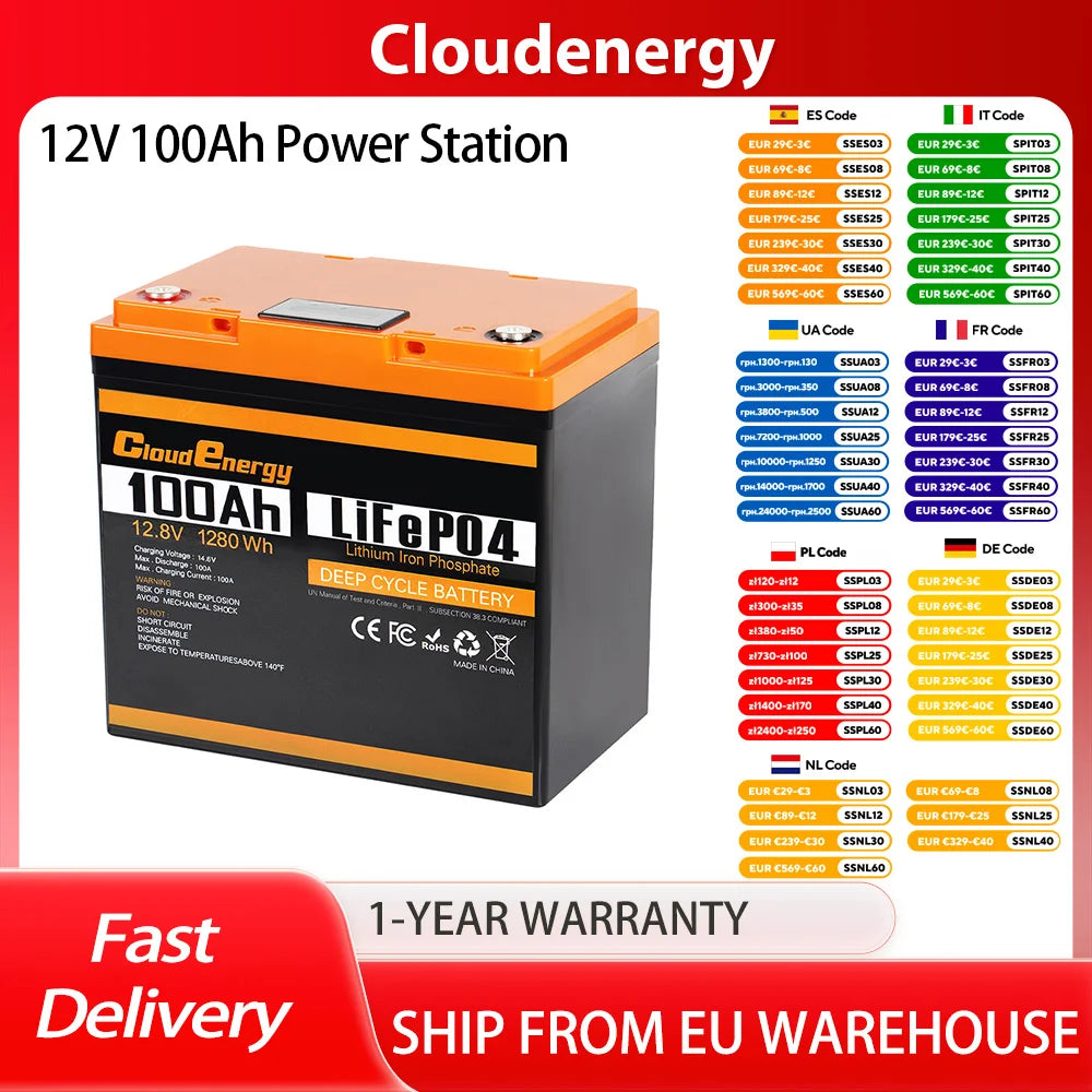 12V 100Ah LiFePO4 Battery Pack - 6000 Cycle High Capacity Power Tidesmit