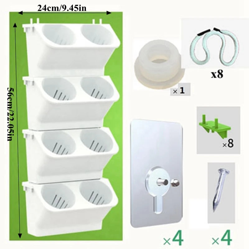 Milky-white stackable wall planter with oval planting cups, mounting accessories included