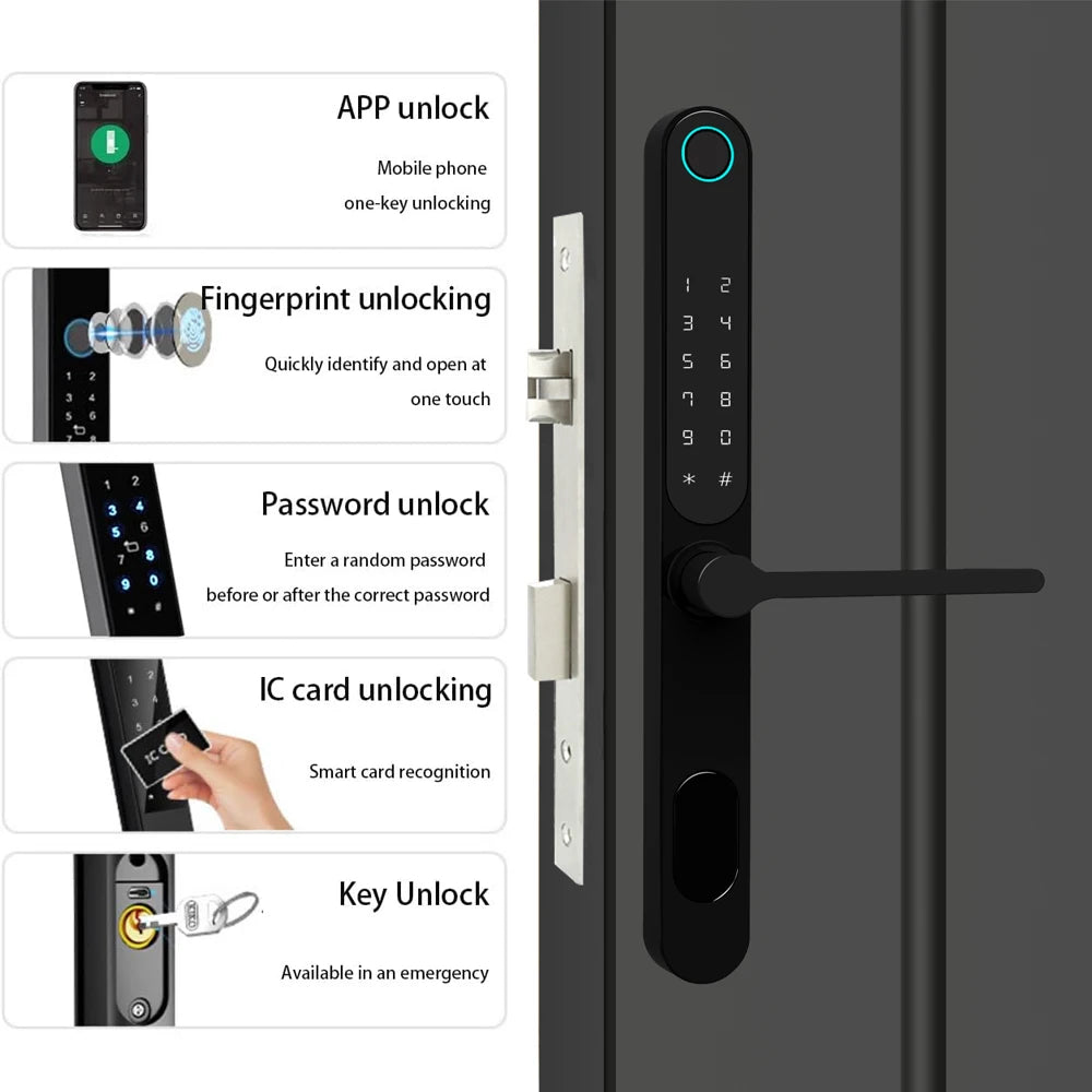 85 Lock Body Smart Lock For Aluminum Patio Glass Door Smart Life APP App Handle Fingerprint Electronic Digital Lock