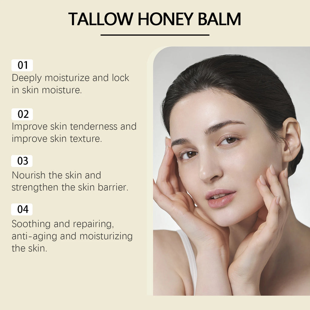 Deep Moisturizing Tallow Honey Balm For Face Natural Beef Tallow Anti Aging Light Non Greasy Skin Barrier Repair Daily Care 60g