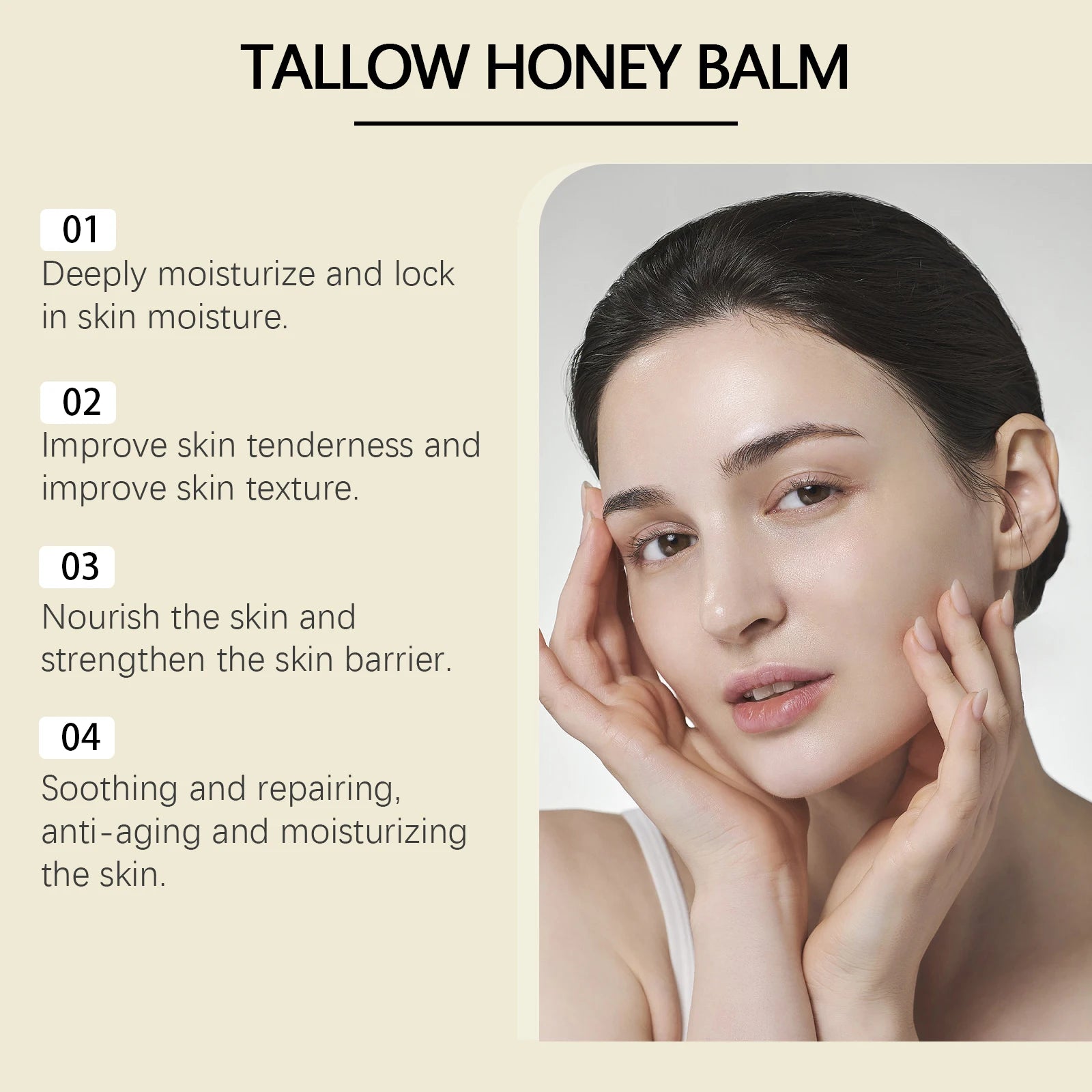 Deep Moisturizing Tallow Honey Balm For Face Natural Beef Tallow Anti Aging Light Non Greasy Skin Barrier Repair Daily Care 60g