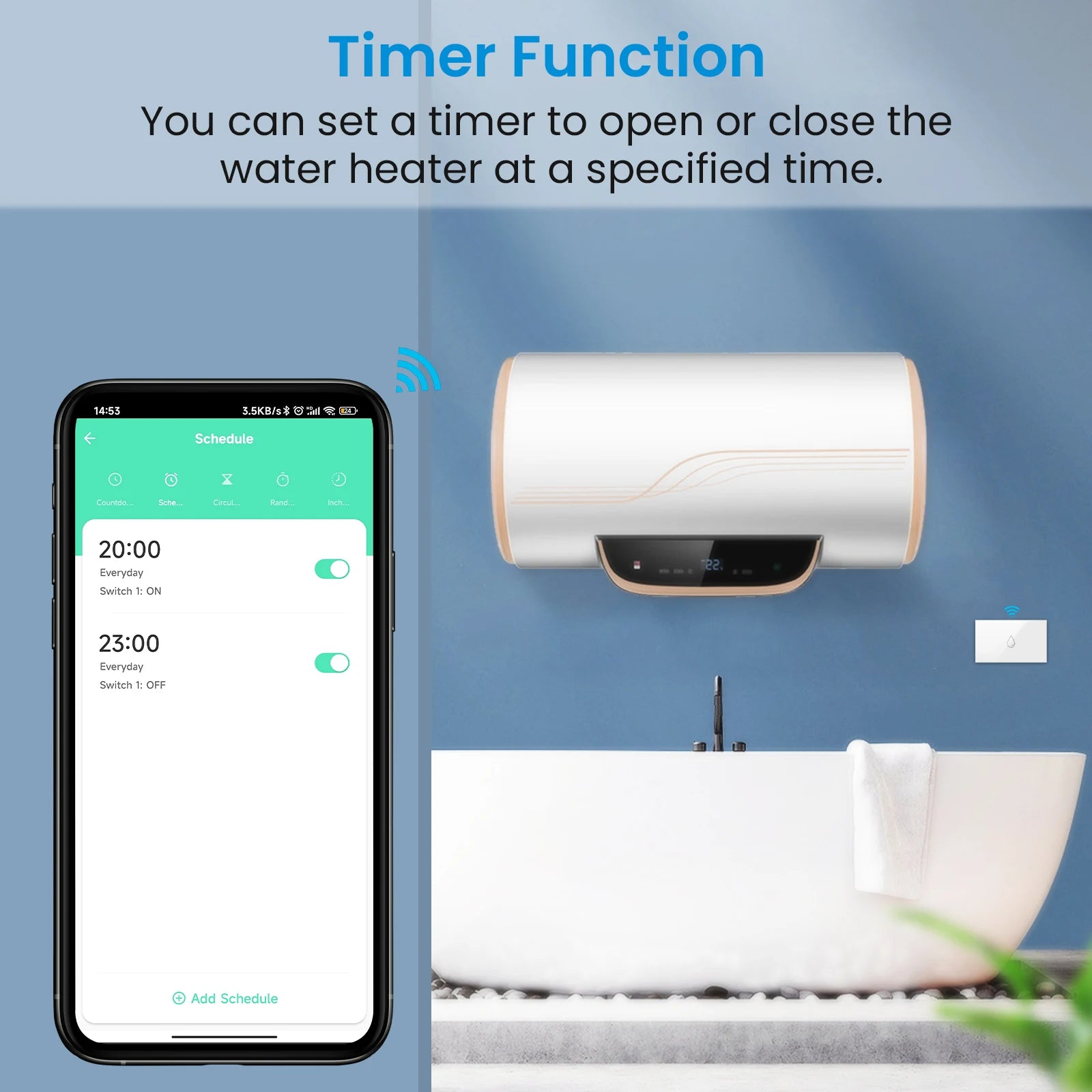 WiFi Boiler Switch 4400W App Timer for Smart Home Energy Management Tidesmit