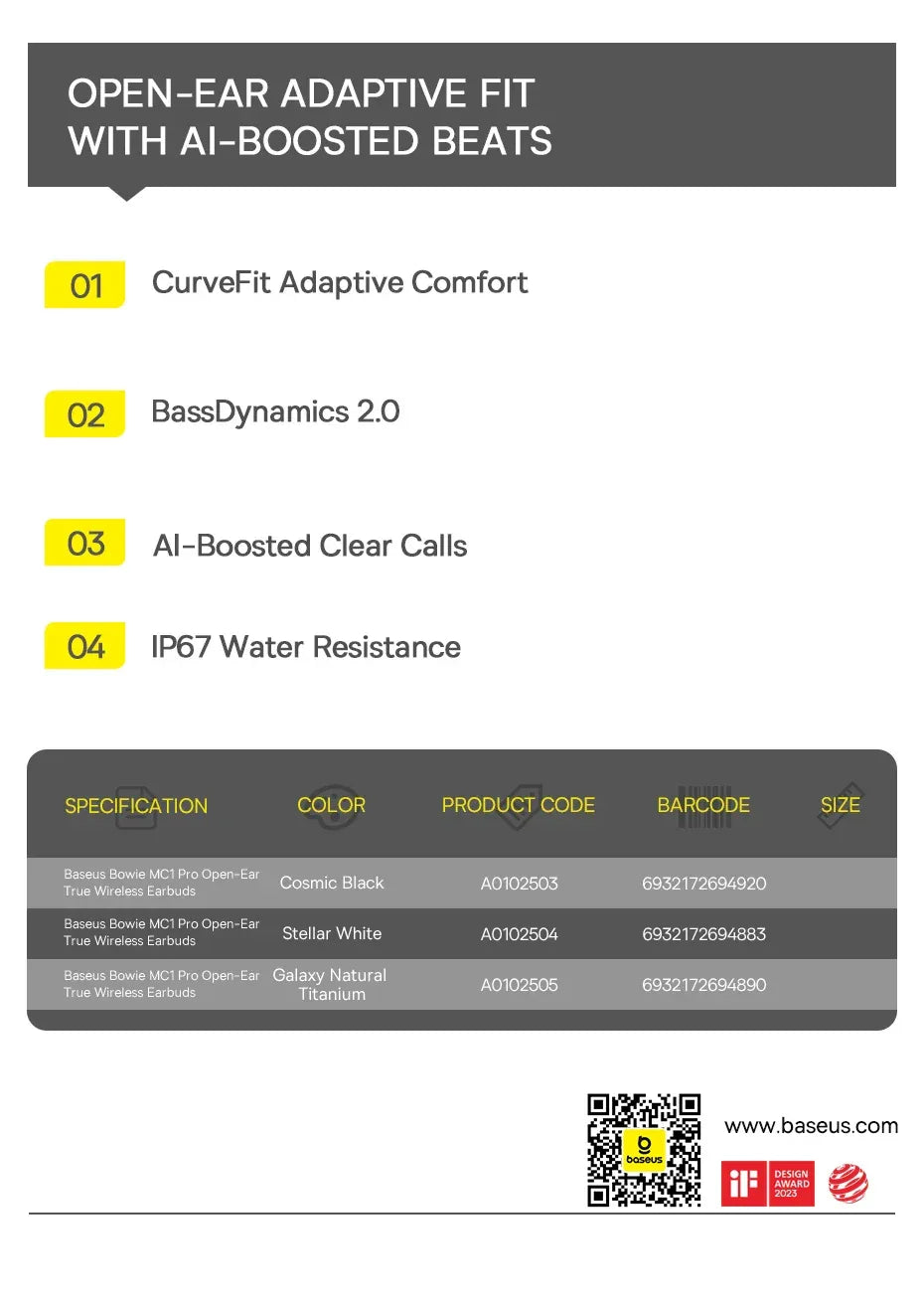 Baseus MC1 Pro Ear Clip Wireless Earphones Bluetooth 6.0 Hi-Res Ultra Open Earbuds earrings 4-Mic ENC Clip on ear buds Headphone Tidesmit