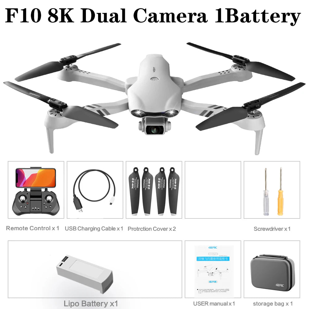 GPS Drone with 8K Dual Camera - Foldable Brushless Quadcopter F10-8K-1B-bag Tidesmit