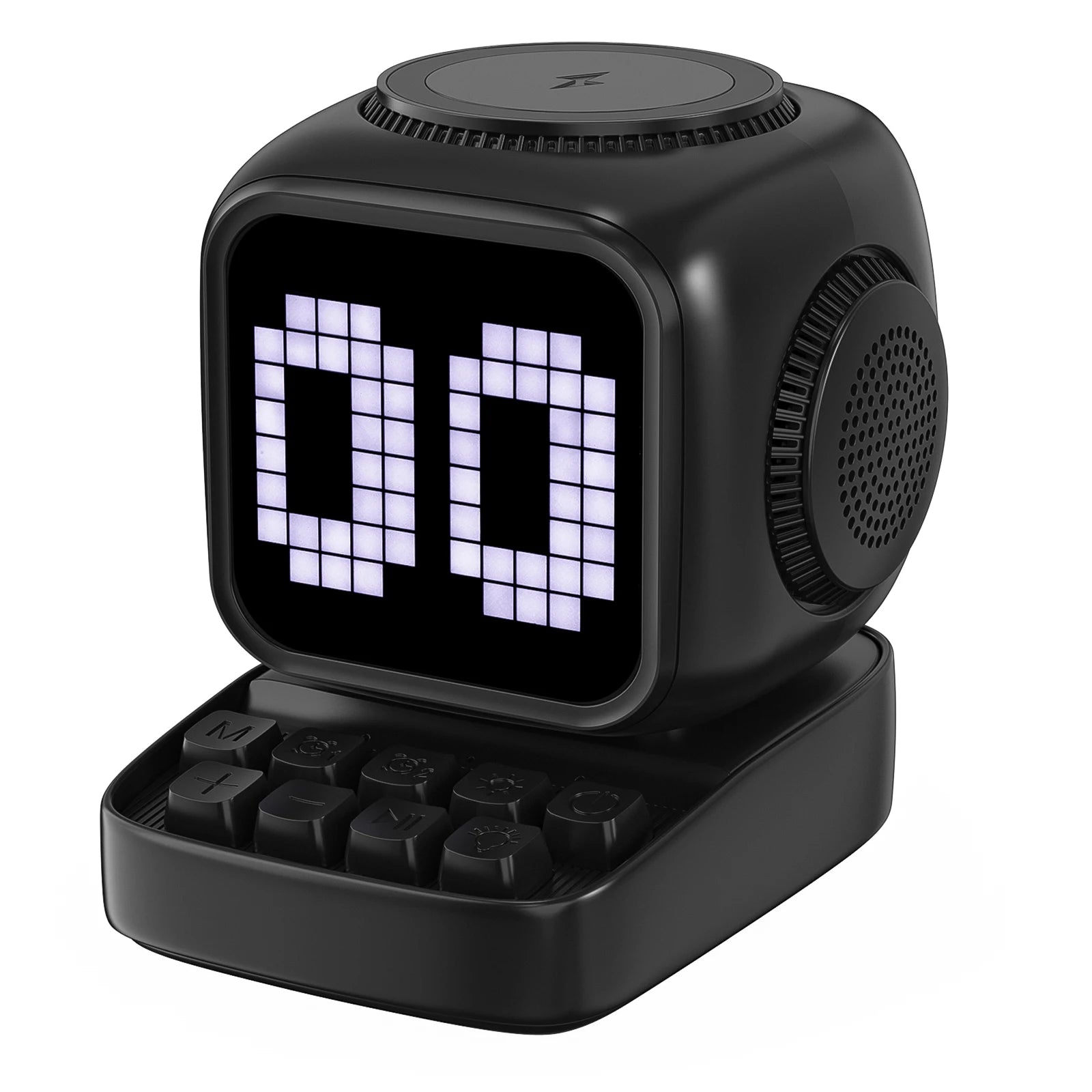 Portable Bluetooth Speaker with LED Alarm Clock and Wireless Charger black Tidesmit