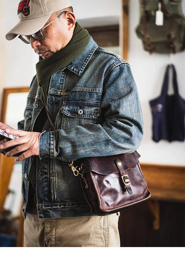 Fashion vintage outdoor daily genuine leather men's small phone shoulder bag designer handmade luxury cow leather crossbody bag