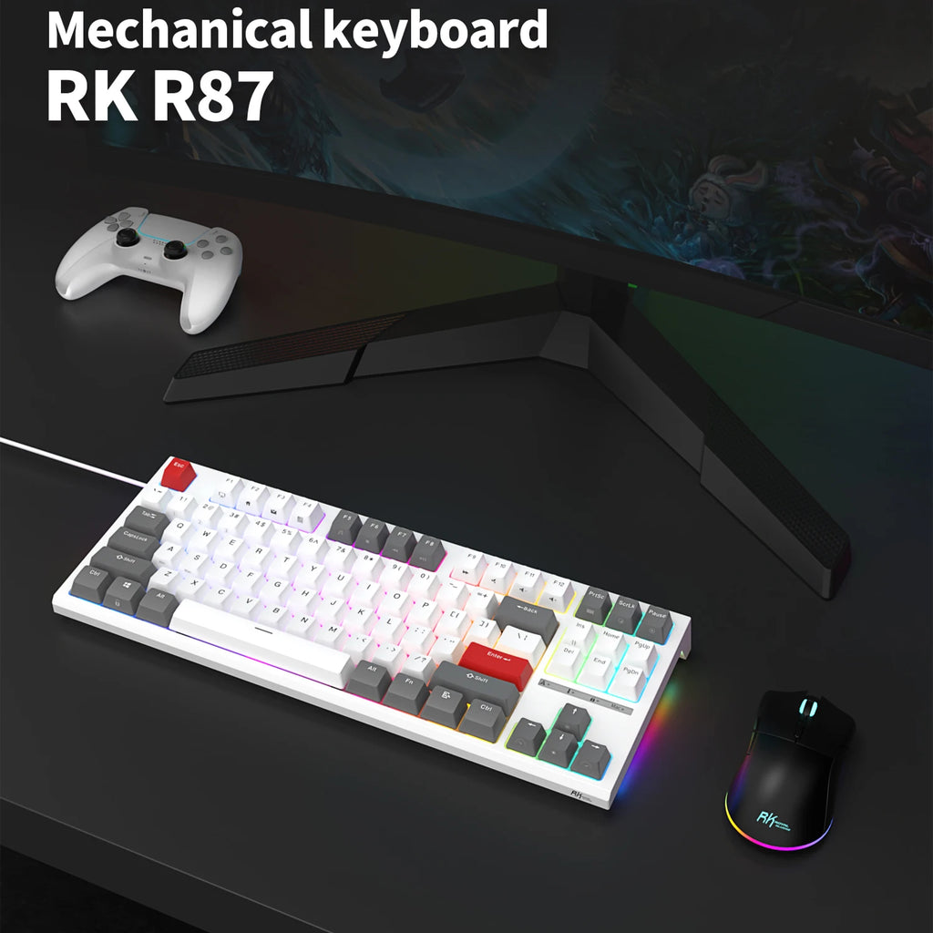 RK ROYAL KLUDGE R87 Wired Brazilian Gamer Keyboard 87 Key RGB Backlit Hot-swappable Mechanical Keyboard Customised Keycaps