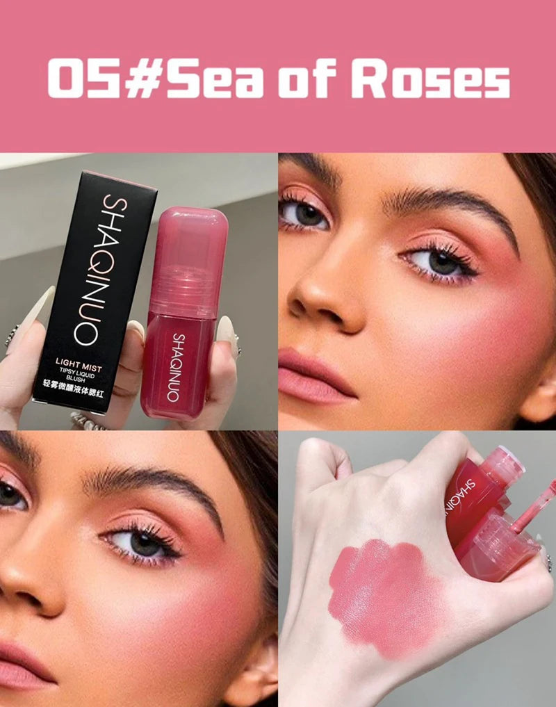 Tidesmit SHAQINUO soft matte liquid blush in peach pink violet shade texture close-up for natural face makeup