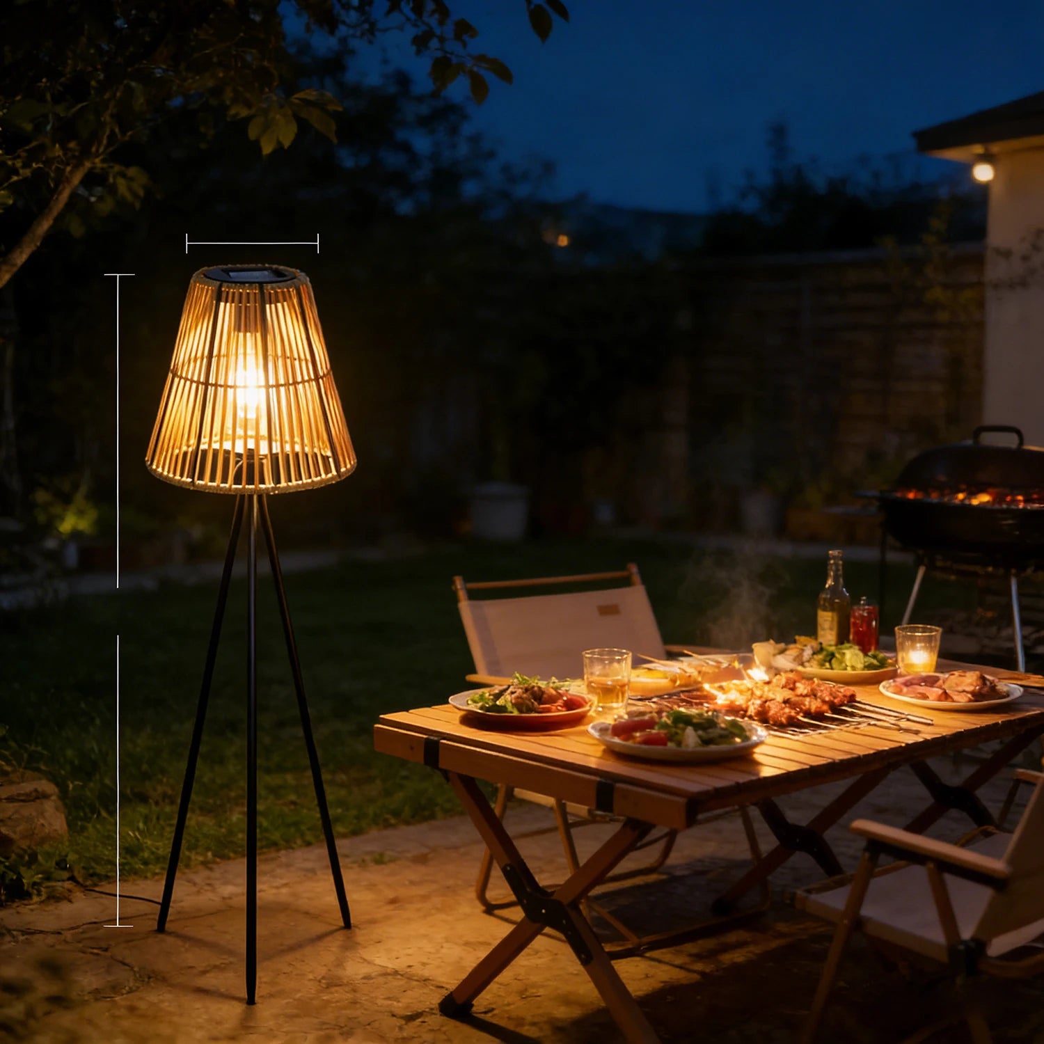 A Handmade Rattan Solar-Powered Floor Lamp, No Need for Electricity, for Outdoor Patio, Garden Decoration, Path Decoration, and Holiday Atmosphere Setup