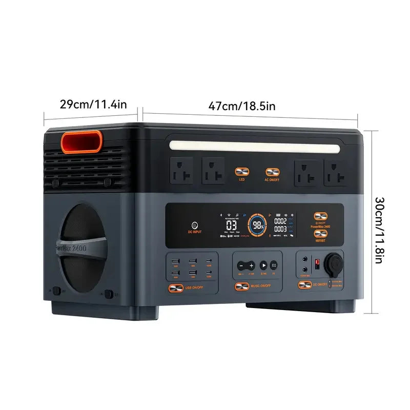 OSCAL PowerMax2400 Portable Power Station, equipped with a 200W solar panel / can be additionally expanded with a separate solar generator, 4 AC outlets, Bluetooth connectivity, suitable for home, camping, RVs, and power outa