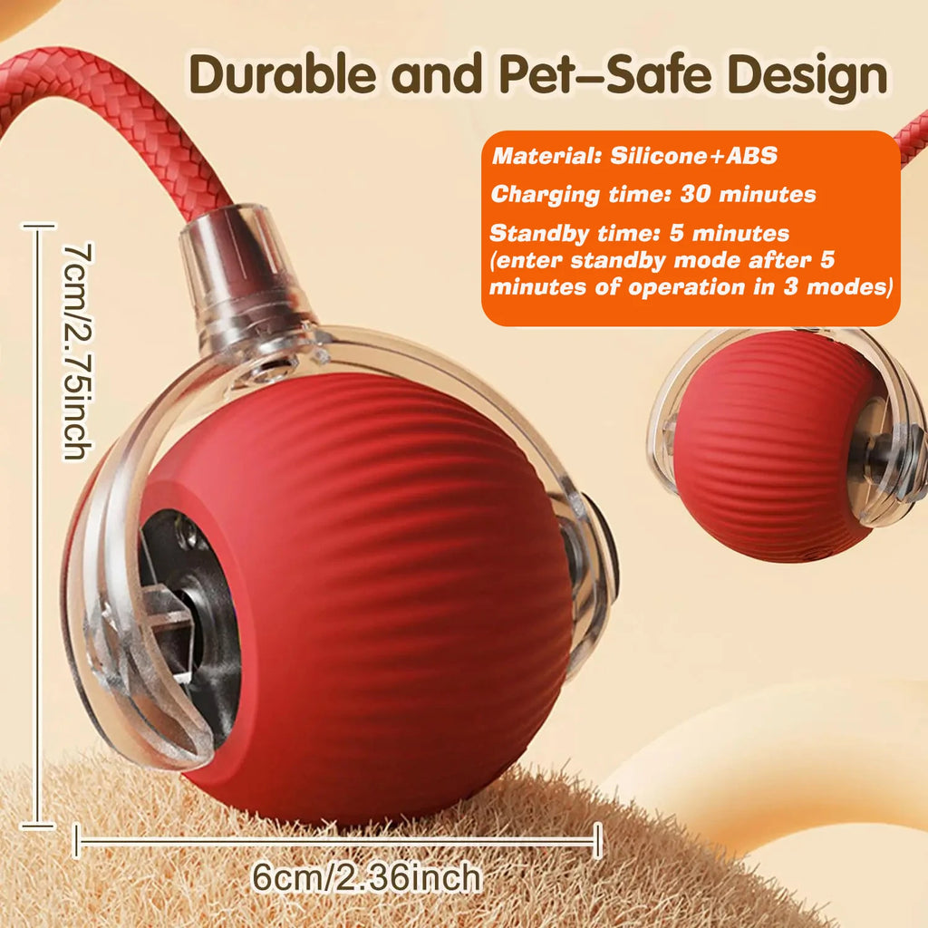 Red rechargeable smart interactive ball toy for cats and dogs, durable 6cm silicone and ABS design for active play.