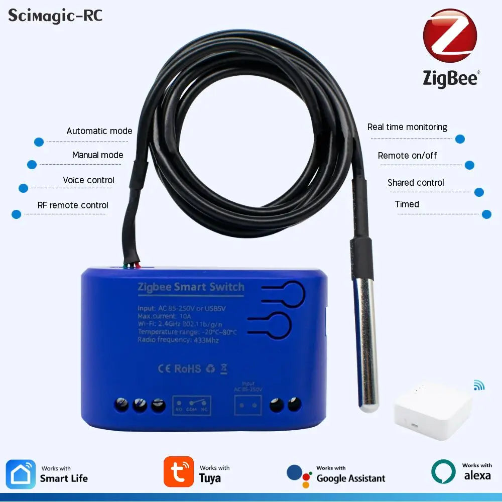 Tuya Zigbee Temperature Sensor WiFi Smart Temperature Switch with 16A 2000W Thermostat Data Monitoring Alexa Compatible