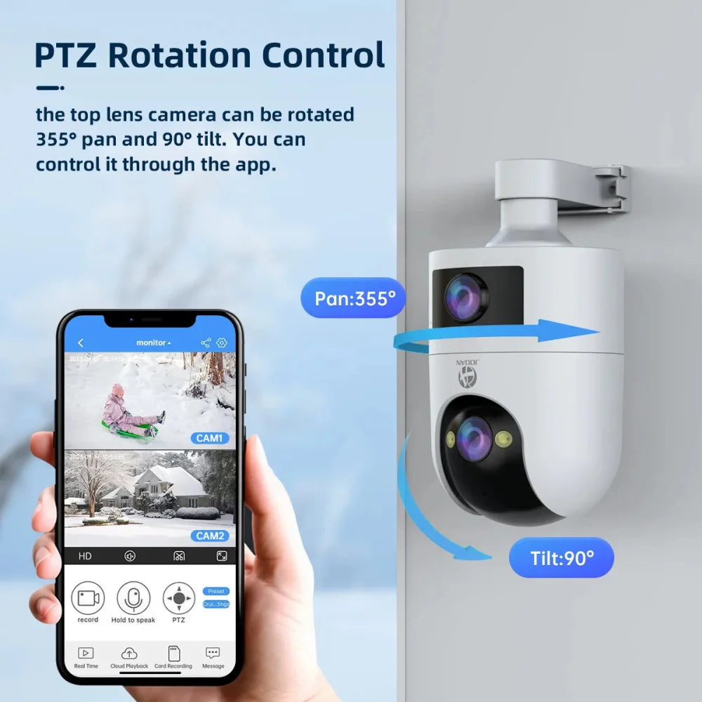 Jooan 4K 8MP Dual Lens Dual Screen IP Camera Wifi Outdoor PTZ Cameras Auto Tracking CCTV Camera Audio Video Indoor Surveillance