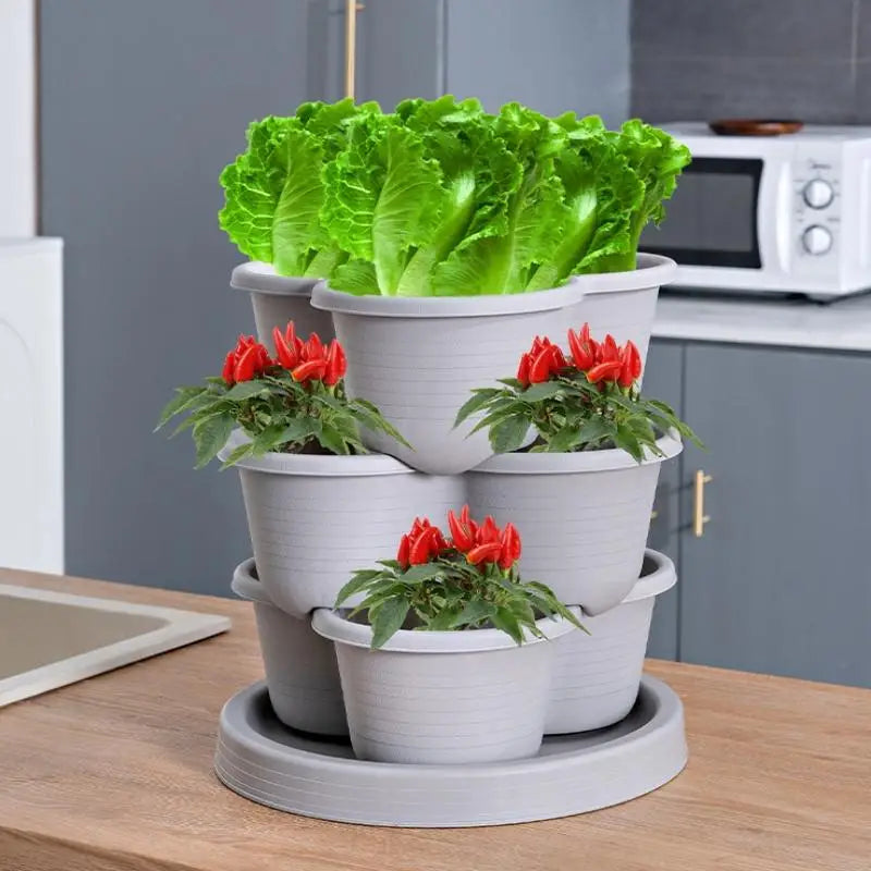 New Vertical Tower Stackable Flower Pot Plastic Multi-layer Garden Planter Tower For Strawberry Vegetable Frame Grow