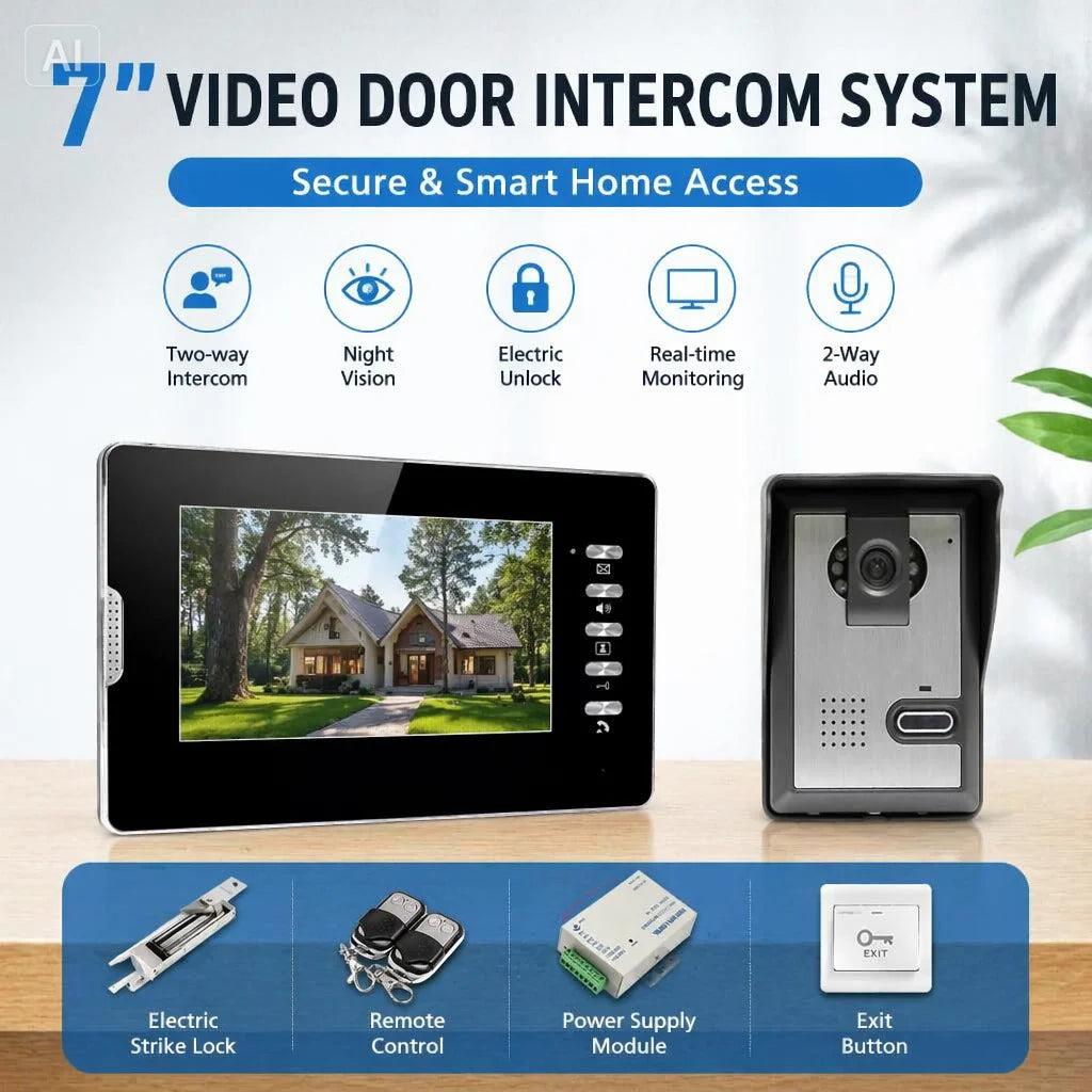 Video Door Phone Doorbell Intercom System 7" Monitor IR Camera Night Vision 1V1