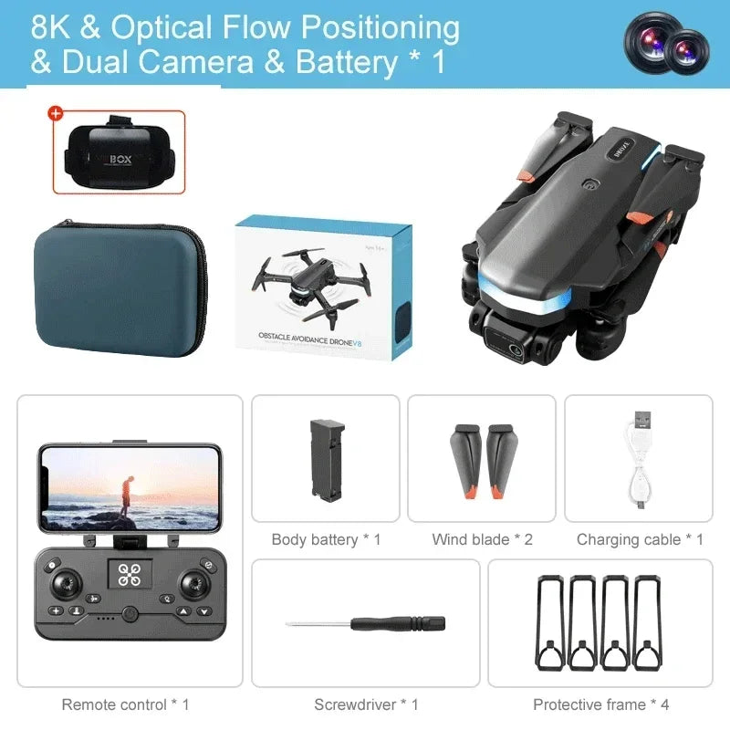 8K Camera Drone with Obstacle Avoidance - Foldable GPS Quadcopter Black 8K VR Tidesmit