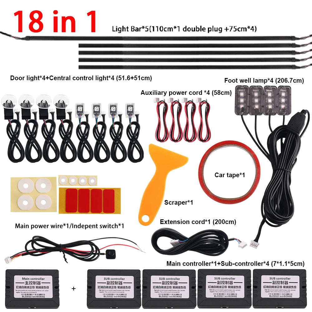 RGB LED Interior Car Strip Lights with App Control and Sync 18 in 1 Not Rainbow Tidesmit