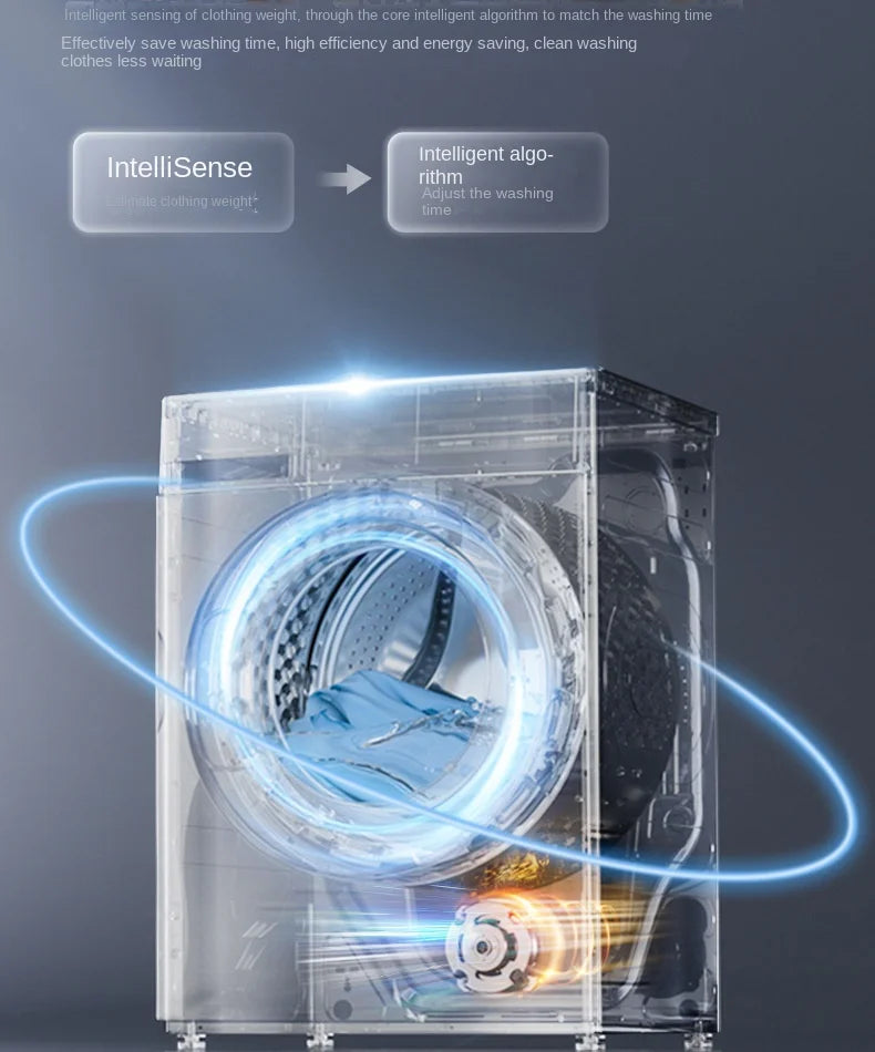 Tidesmit 10kg front-load washing machine featuring intelligent frequency conversion technology, side control panel view