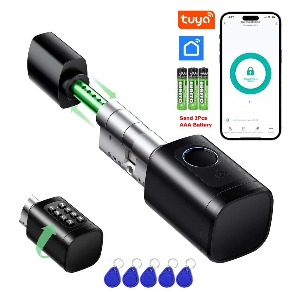 Fingerprint Smart Lock Code Cylinder with Bluetooth Tuya Smart Life App Remote Adjustalbe Cylinder Lock
