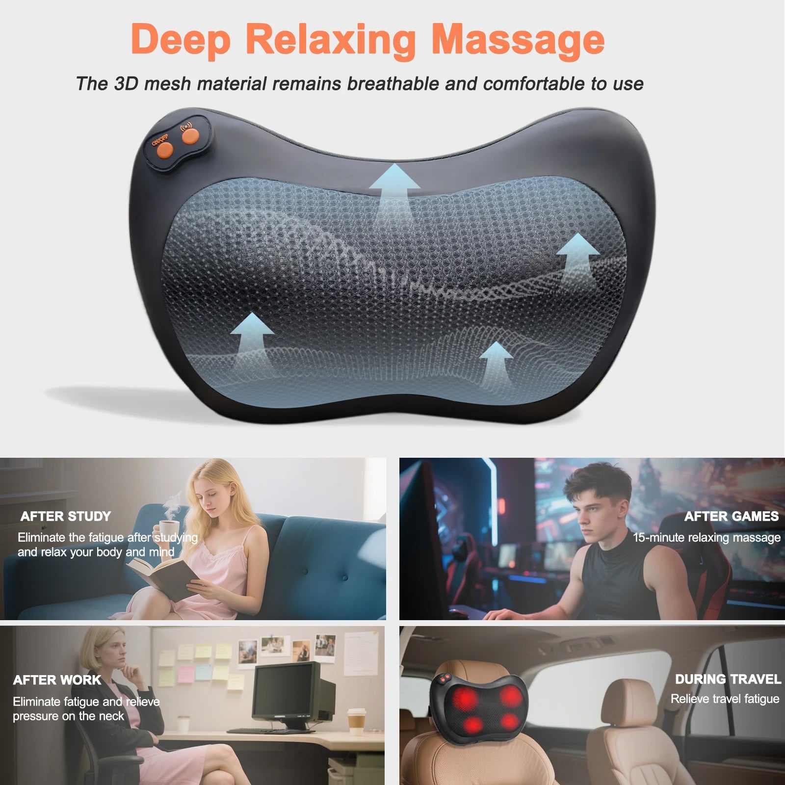 Electric Neck and Back Massager with Heat Therapy - Deep Tissue Relief Massage Cushion Tidesmit